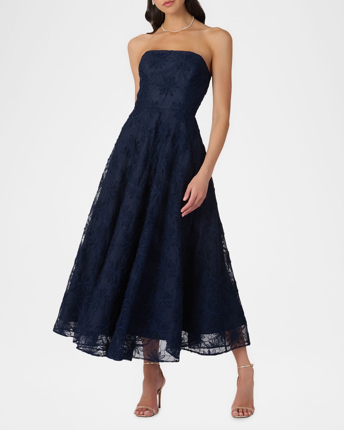 Shoshanna McCall Strapless Floral-Embroidered Midi Dress