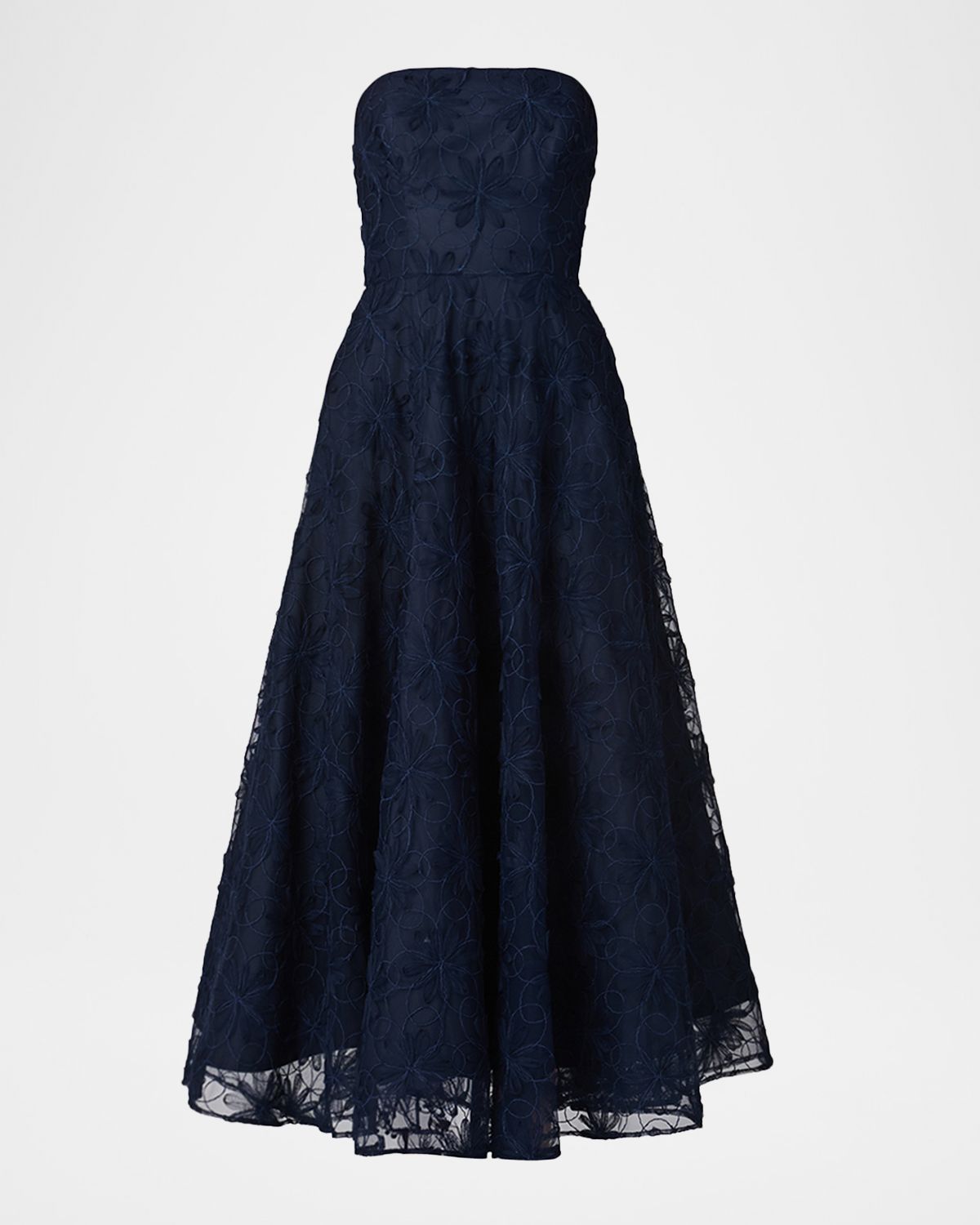 Shoshanna McCall Strapless Floral-Embroidered Midi Dress