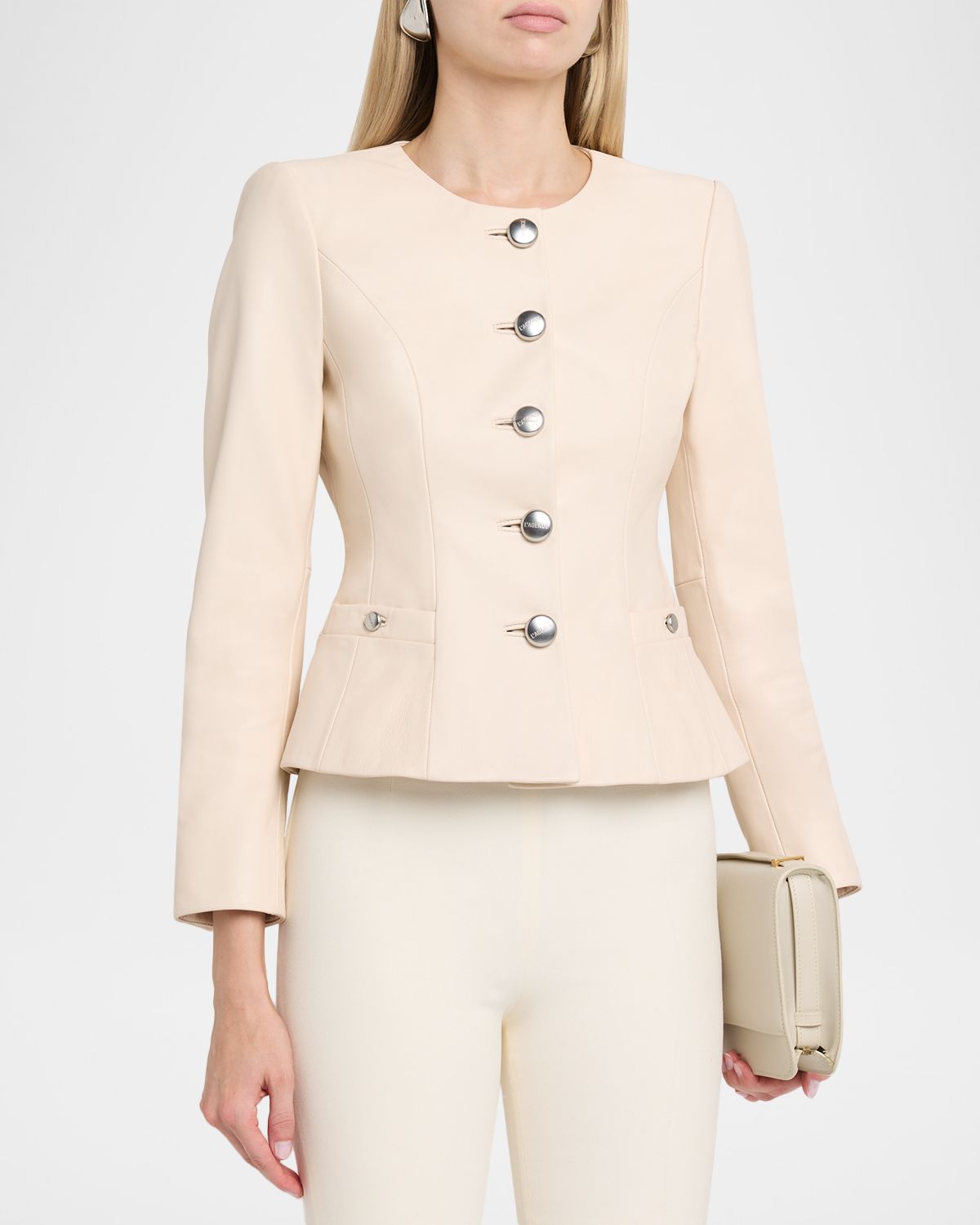 L 'Agence Mariella Collarless Leather Jacket | Thumbnail 4 L 'Agence Mariella Collarless Leather Jacket | Thumbnail 4