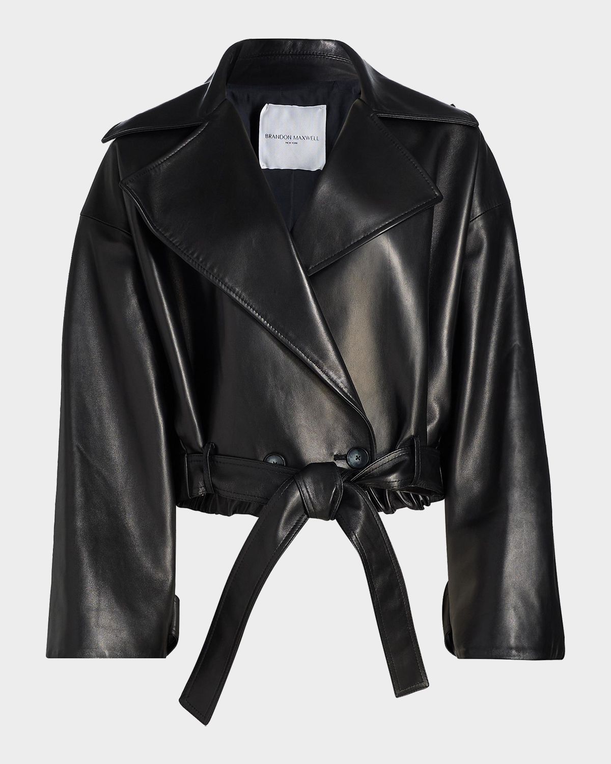 Brandon Maxwell The Collins Leather Oversized Crop Moto Jacket