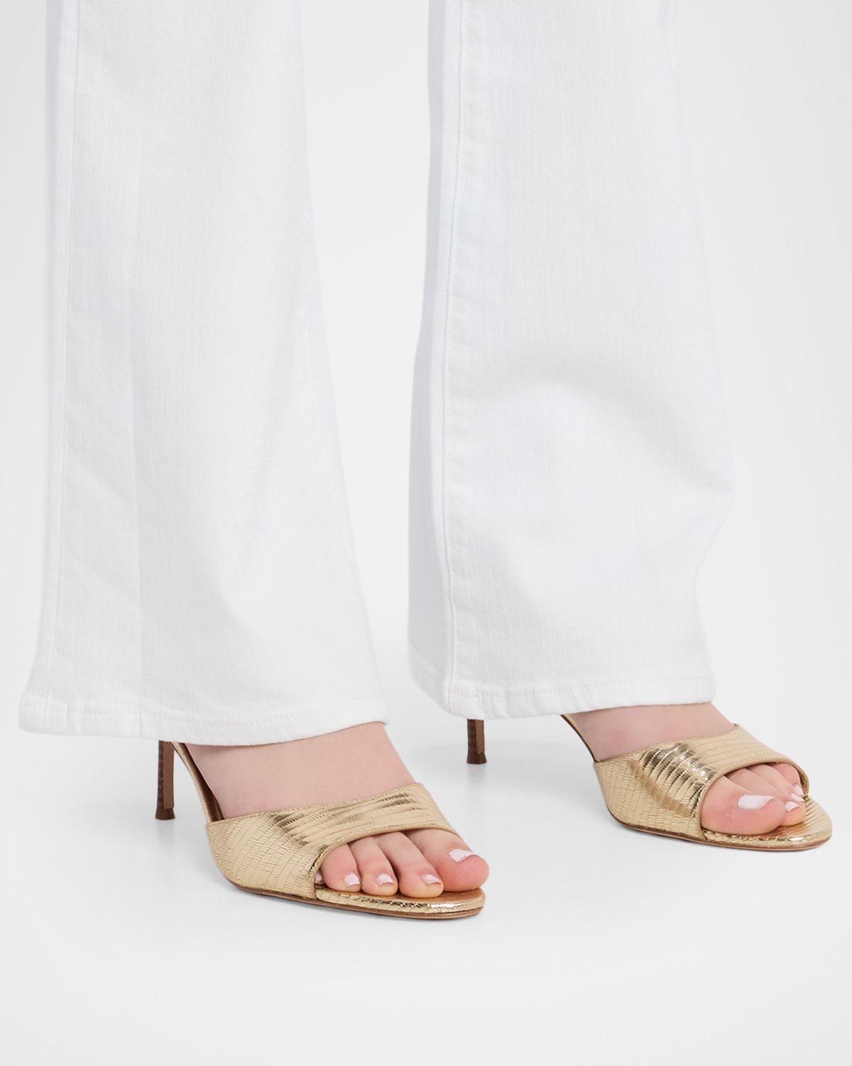 Veronica Beard Tia Embossed Metallic Leather Mid-Heel Sandals