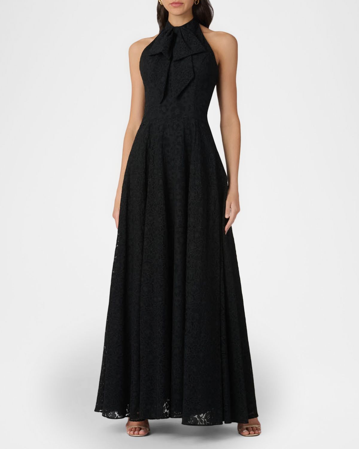 Shoshanna Jill Bow-Front Floral Organza Halter Gown