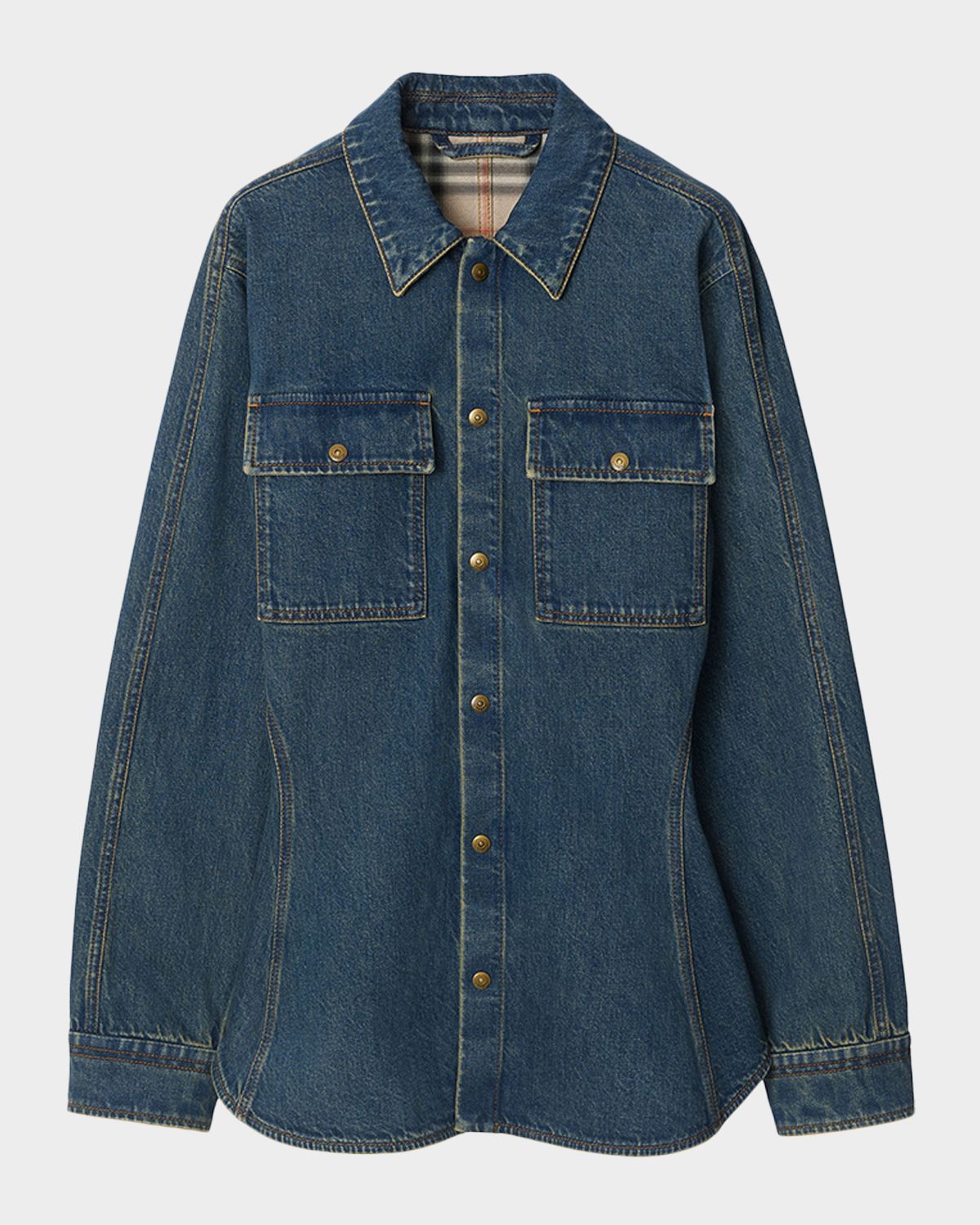 Burberry Dakota Check-Cuff Denim Button-Down Shirt