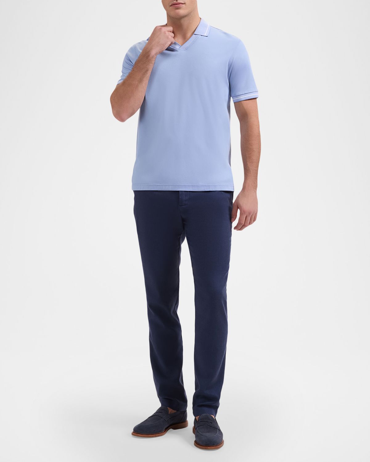 Bugatchi Men 's Pima Cotton Johnny-Collar Polo Shirt