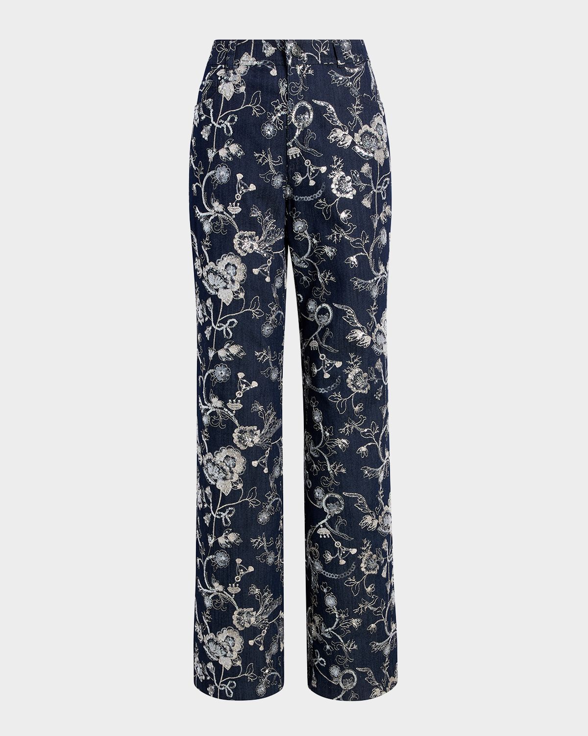 Cinq a Sept Garden Embroidered Straight-Leg Jeans