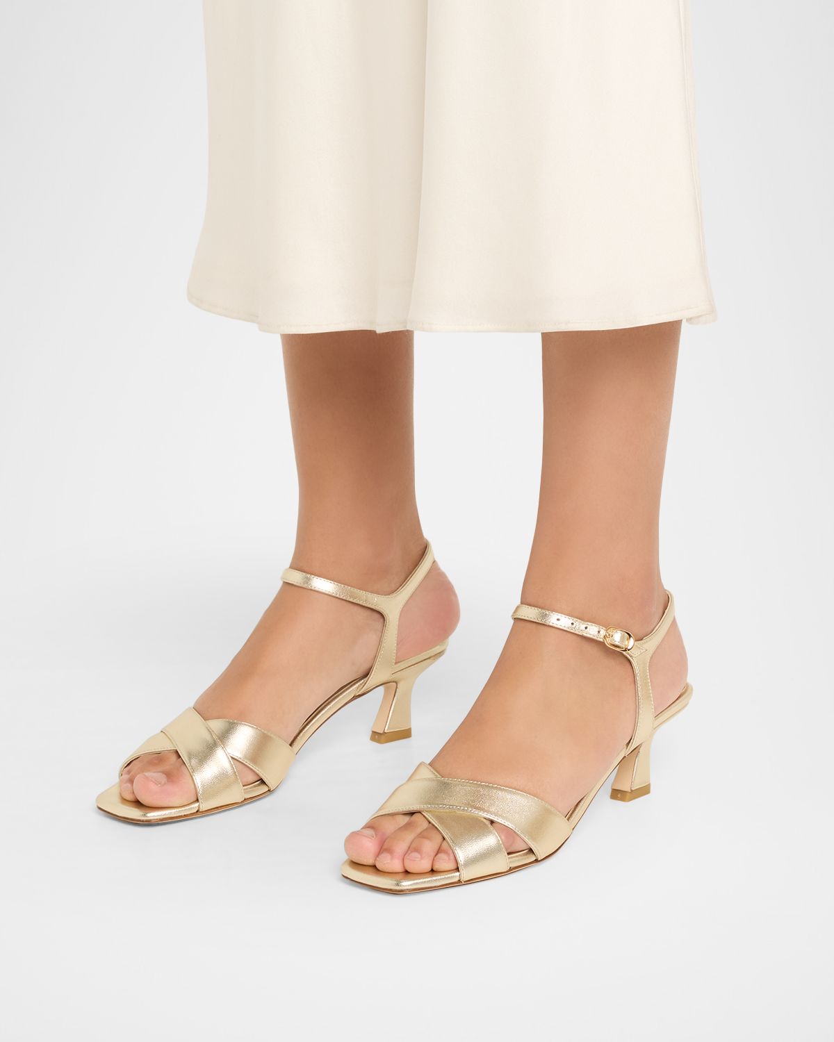Stuart Weitzman 50mm Vinnie Metallic Leather Sandals