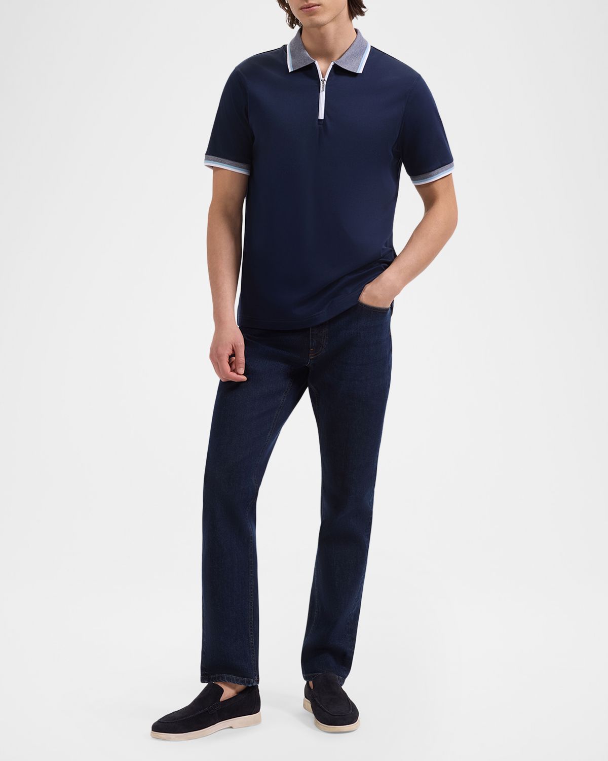 Bugatchi Men 's Tipped Knit-Trim Quarter-Zip Polo Shirt | Thumbnail 6 Bugatchi Men 's Tipped Knit-Trim Quarter-Zip Polo Shirt | Thumbnail 6
