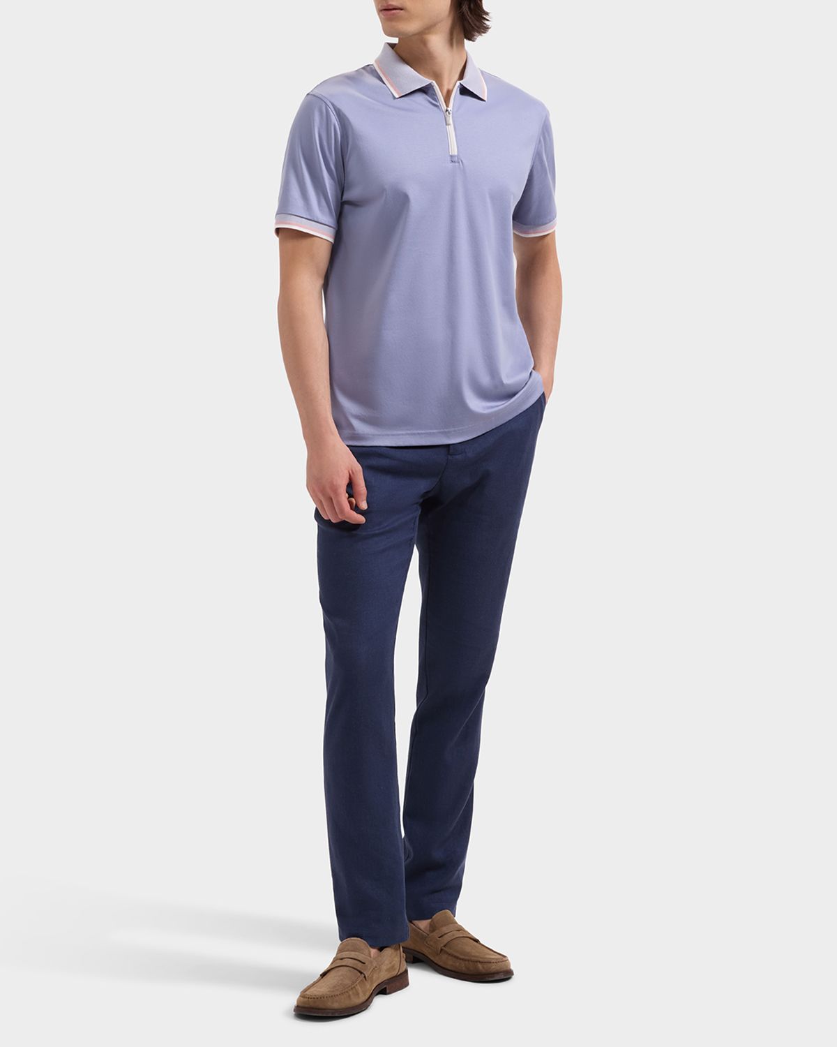 Bugatchi Men 's Tipped Knit-Trim Quarter-Zip Polo Shirt