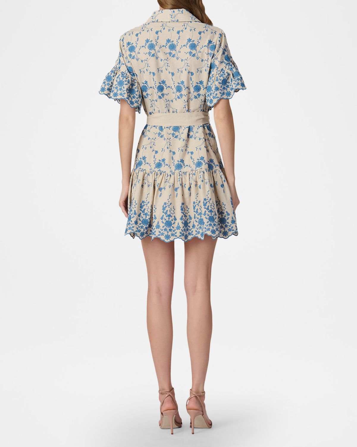 Shoshanna Lima Scalloped Floral-Embroidered Mini Dress