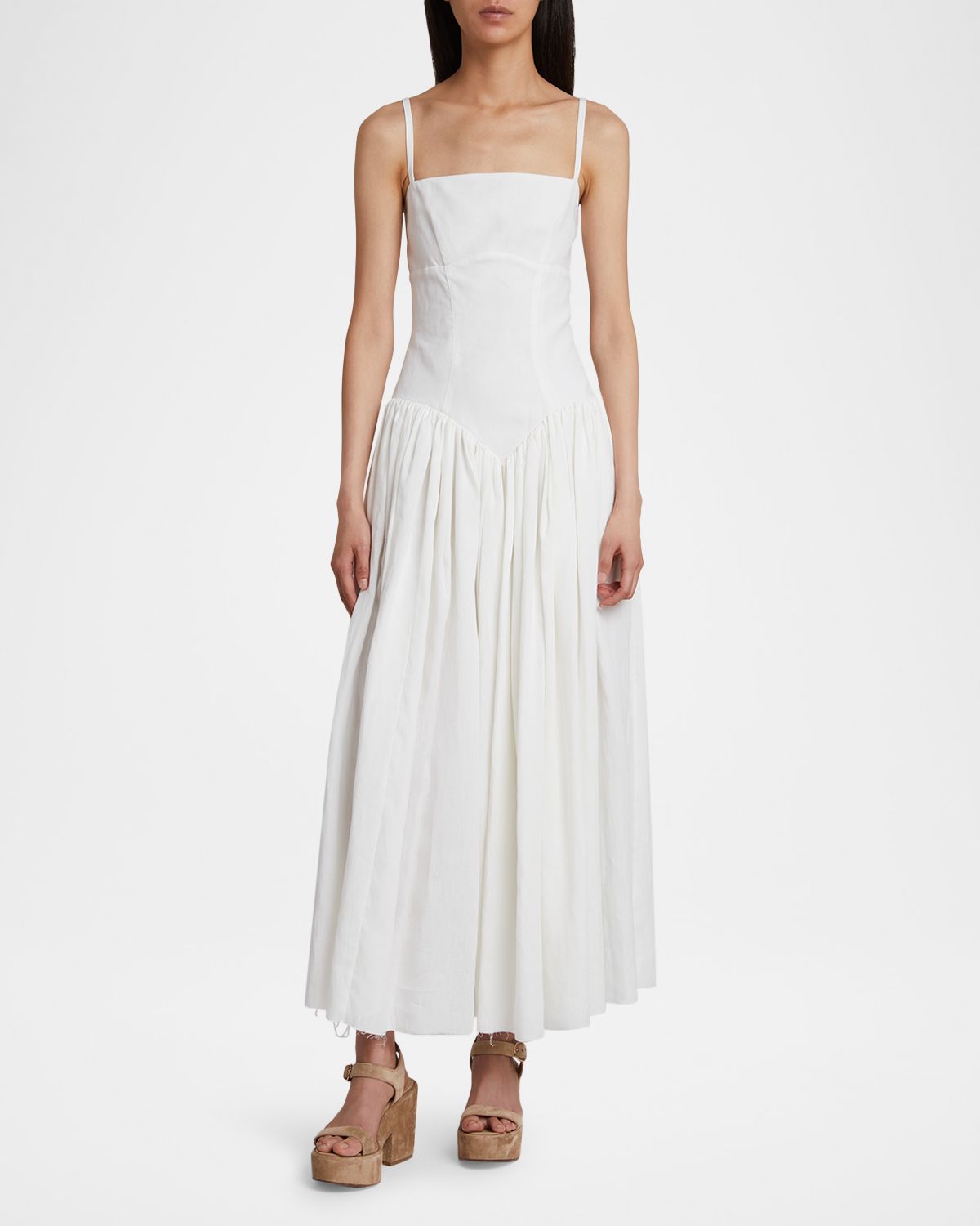 Gabriela Hearst Oriana Sleeveless Linen Basque-Waist Maxi Dress