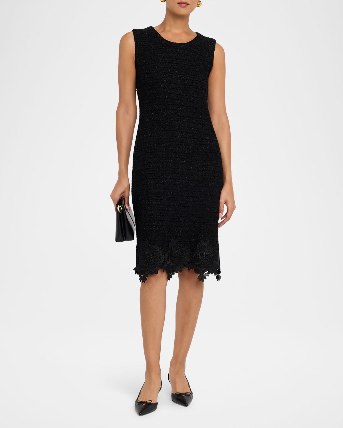 Misook Sleeveless Lace-Trim Tweed Dress