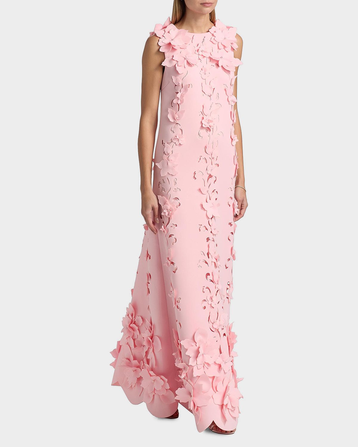 Badgley Mischka Sleeveless Cutout Floral Applique Gown