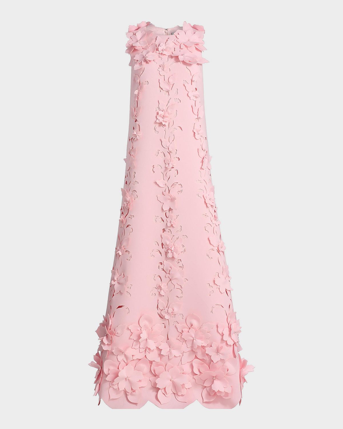 Badgley Mischka Sleeveless Cutout Floral Applique Gown