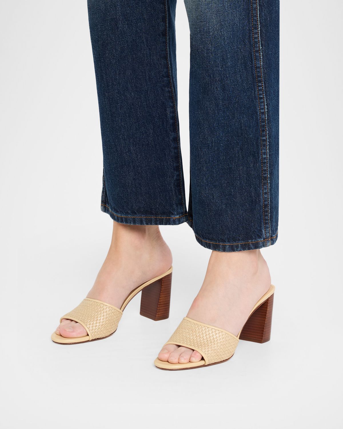 Veronica Beard Galessa Raffia & Leather Block-Heel Sandals