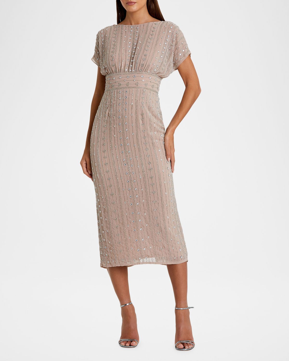Mac Duggal Beaded Mesh Sheath Midi Dress | Thumbnail 4 Mac Duggal Beaded Mesh Sheath Midi Dress | Thumbnail 4