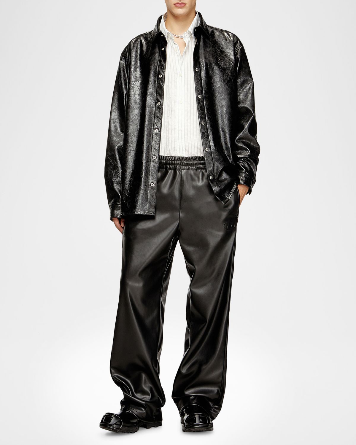 Diesel Men 's Simply-QM Faux Leather Snap-Front Shirt