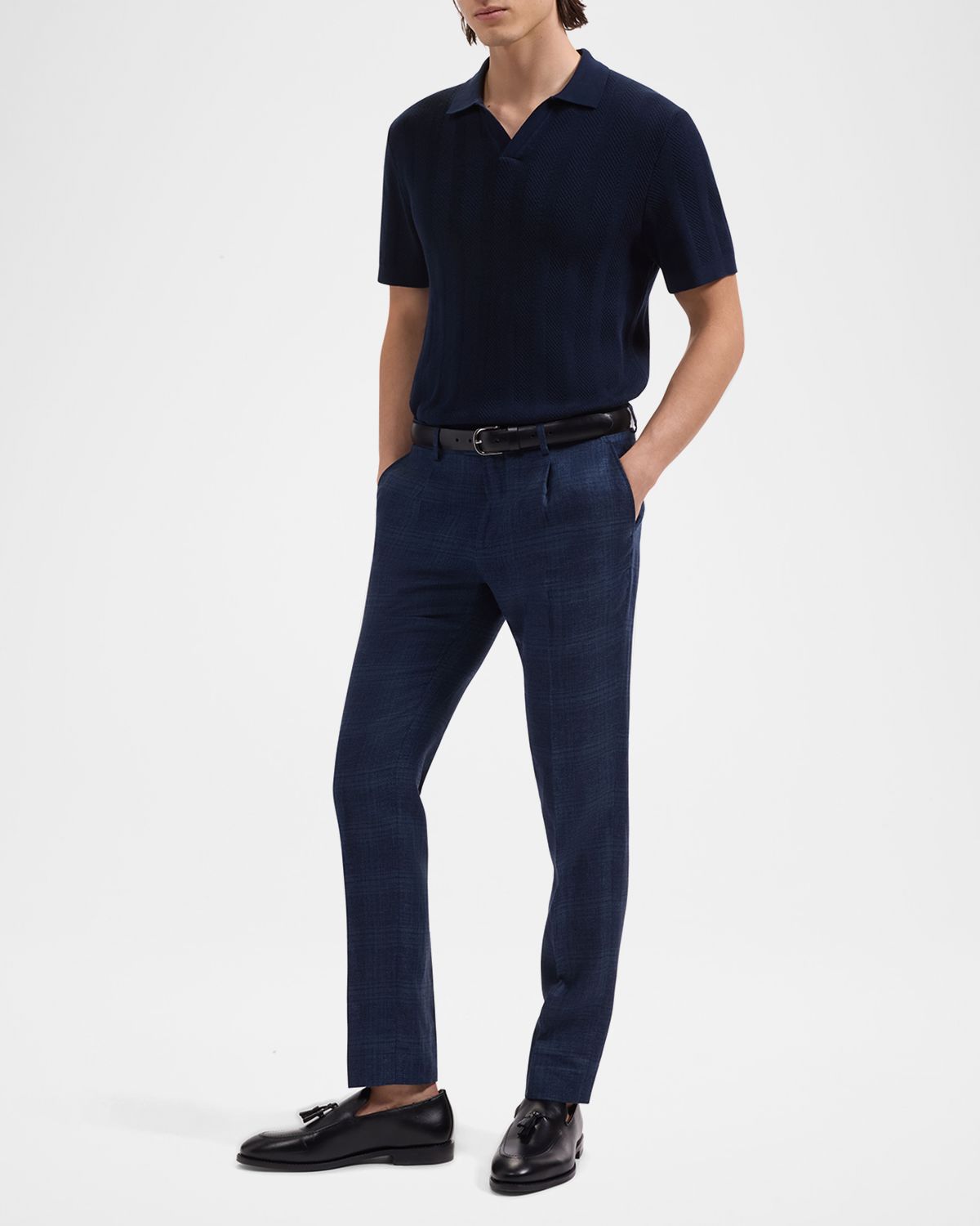 Bugatchi Men 's Textured Stripe Johnny Collar Short-Sleeve Sweater