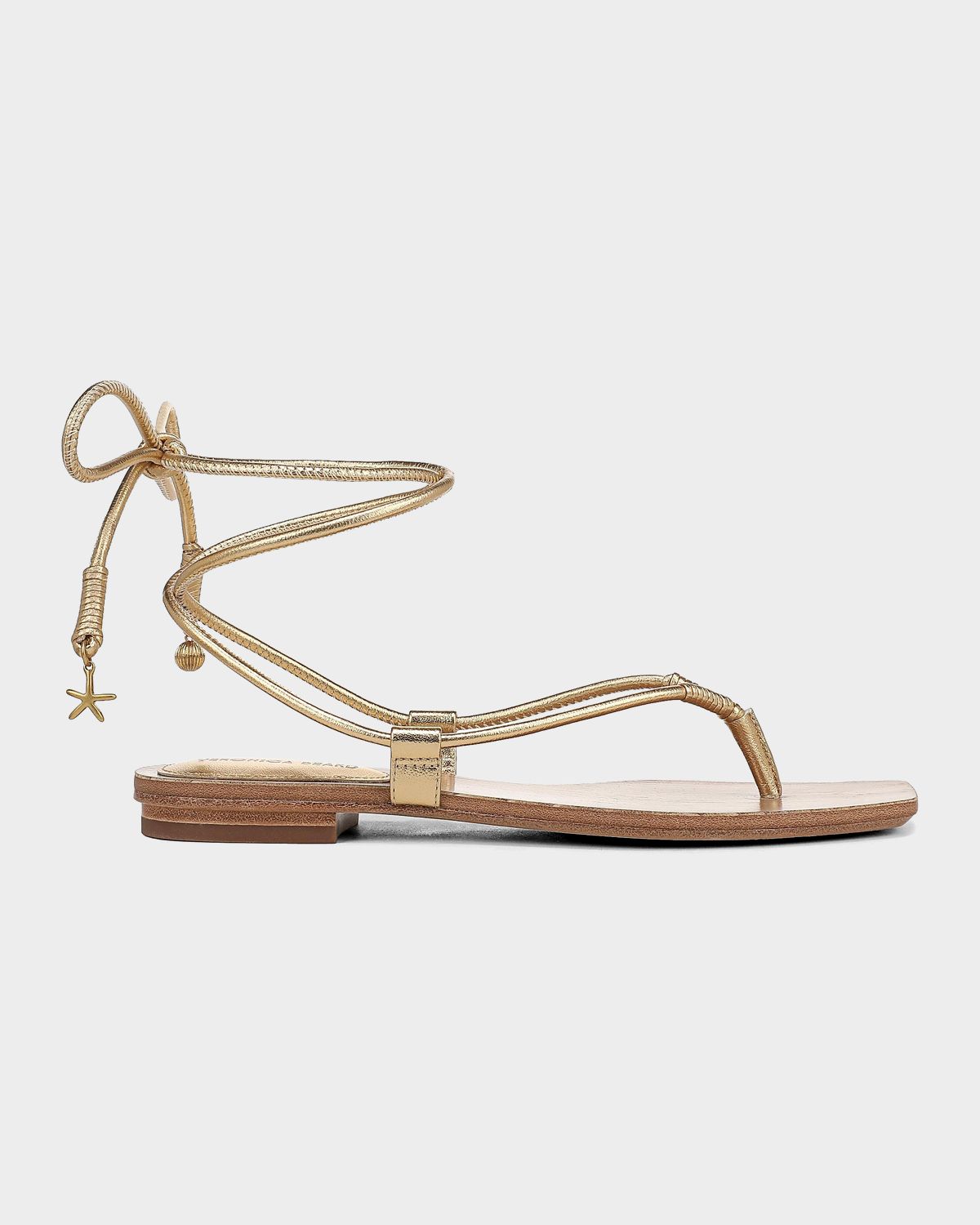 Veronica Beard Rosetta Metallic Leather Ankle-Wrap Flat Sandals