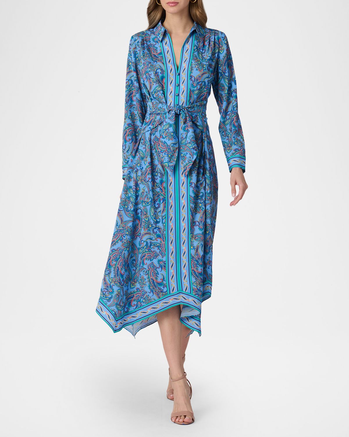 Shoshanna Adair Paisley-Print Handkerchief Midi Dress
