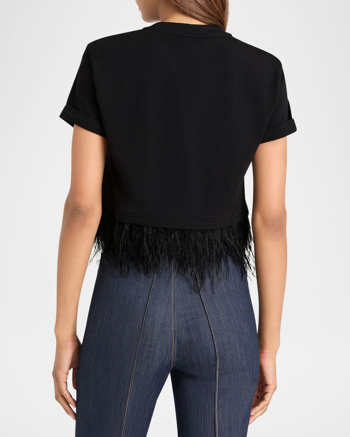 Cinq a Sept Cropped Feather-Trim Tee | Thumbnail 3