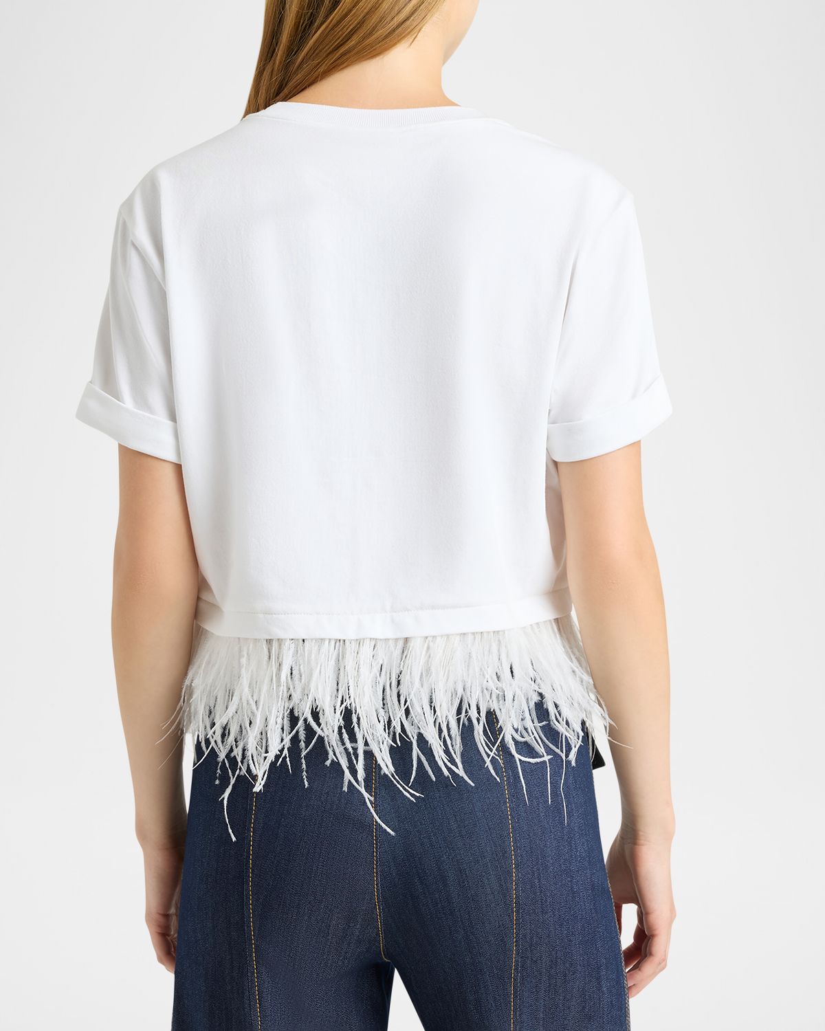 Cinq a Sept Cropped Feather-Trim Tee
