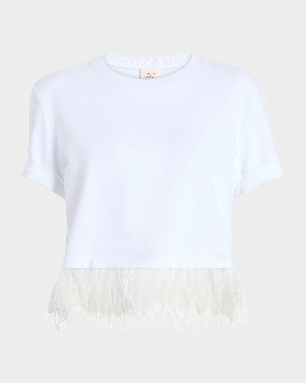 Cinq a Sept Cropped Feather-Trim Tee