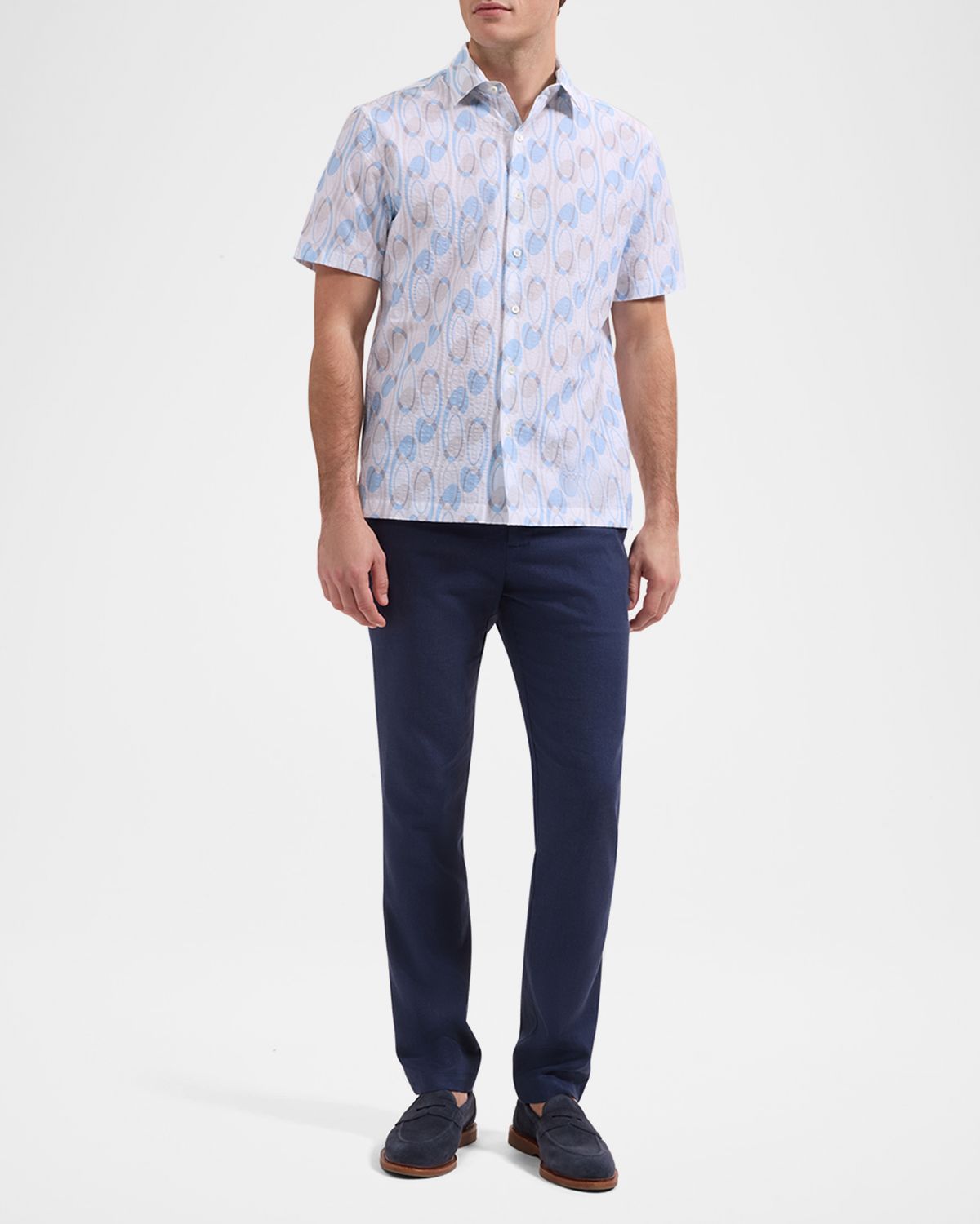 Bugatchi Men 's Orson Abstract-Print Cotton Seersucker Short-Sleeve Shirt