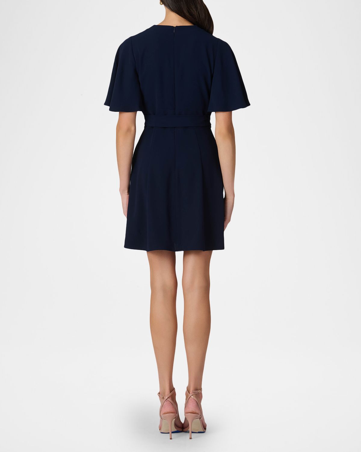 Shoshanna Sophie Flutter-Sleeve Crepe Mini Dress