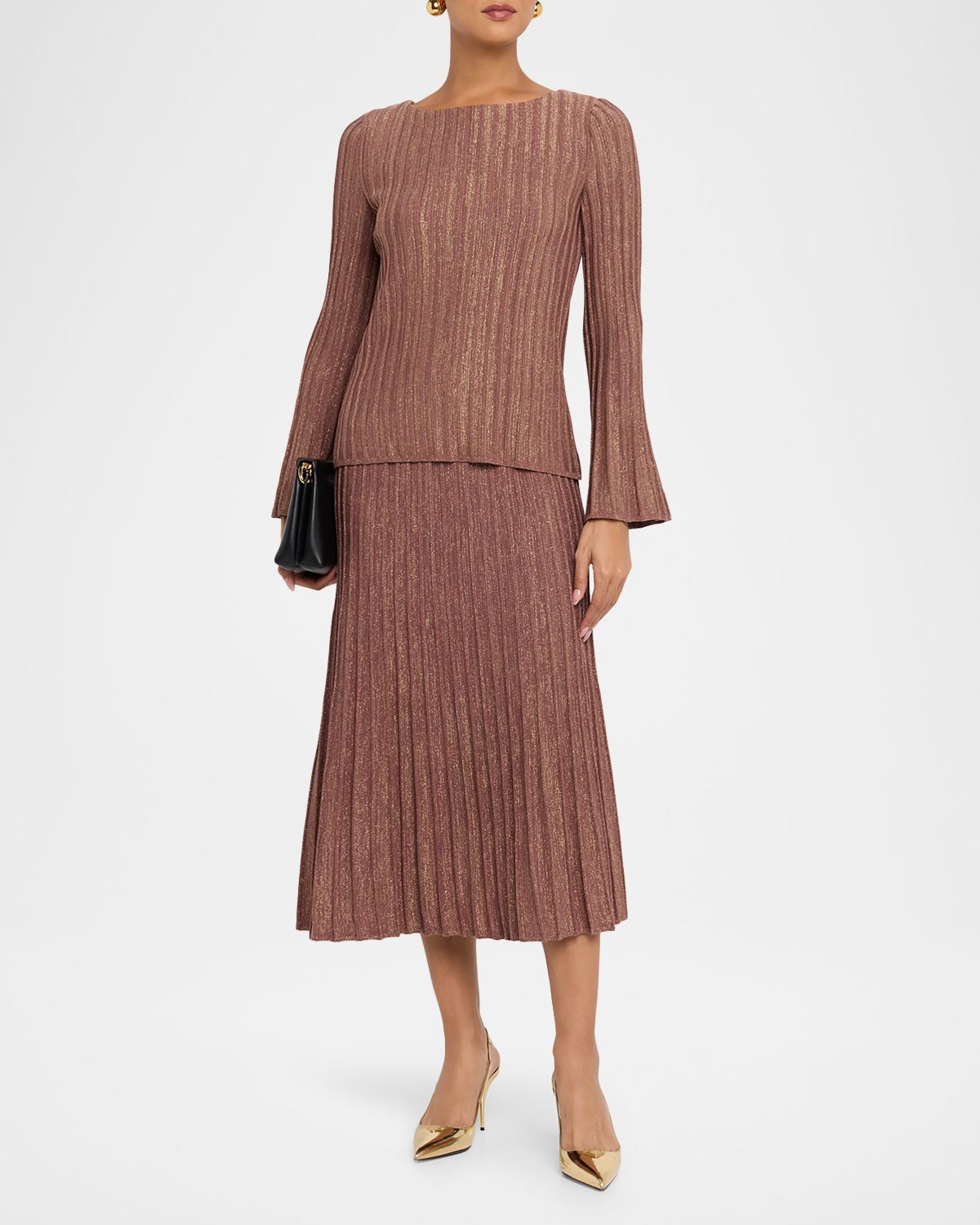 Misook A-Line Shimmer Rib Knit Midi Skirt