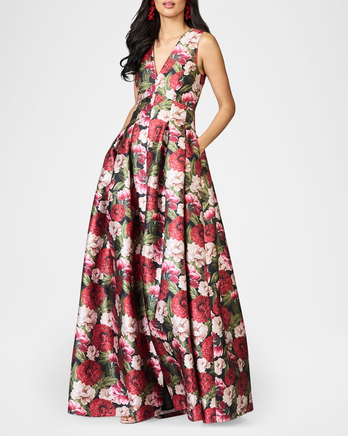 Sachin & Babi Brooke Pleated Floral-Print Mikado Gown | Thumbnail 5