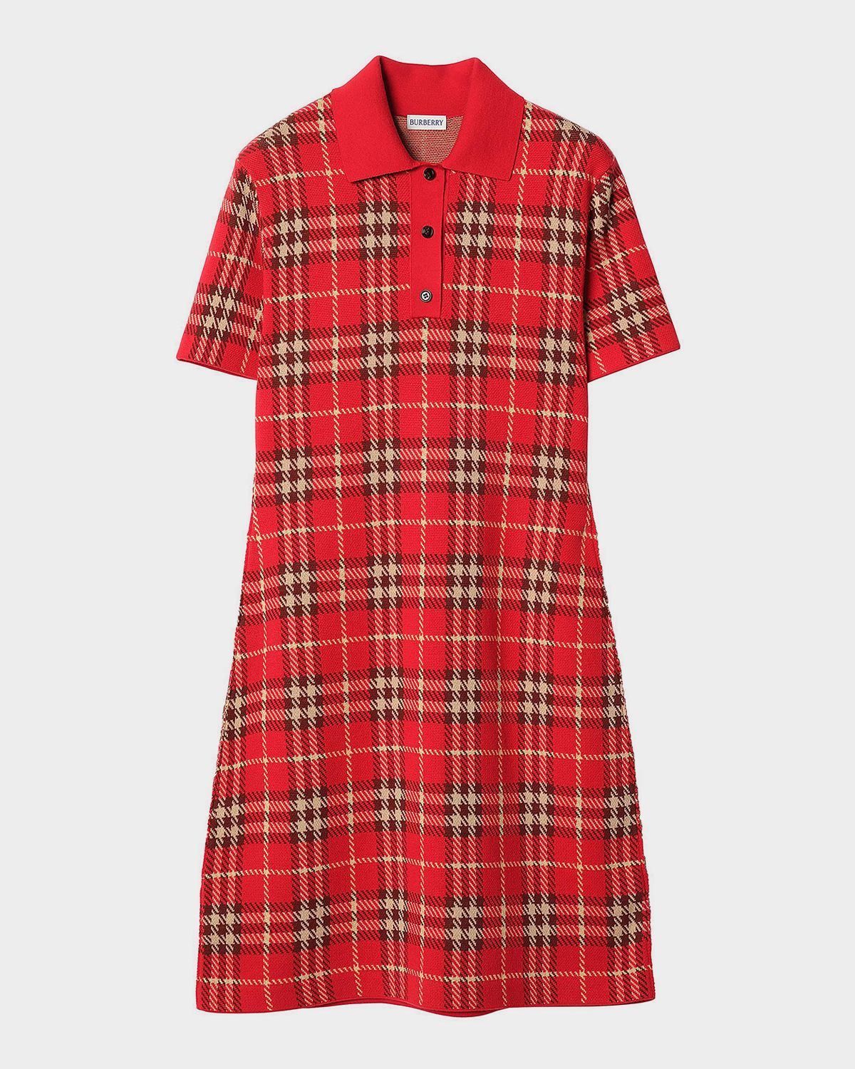 Burberry Dina Check Wool-Blend Mini Polo Dress