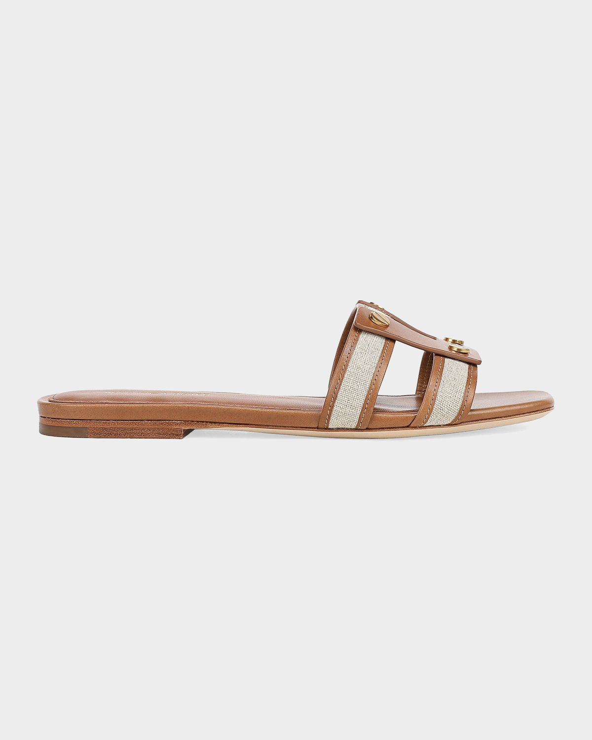 Veronica Beard Via Canvas and Leather Flat Slide Sandals