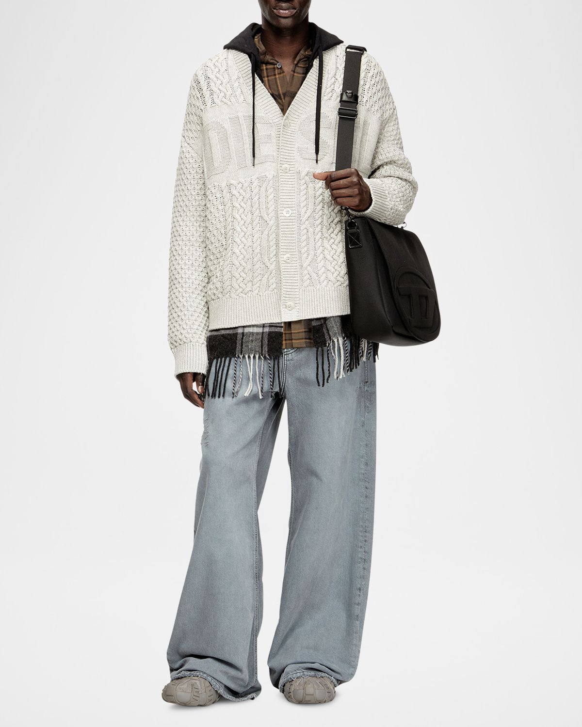 Diesel Men 's SW-K-Antoine Wool and Cotton Cable Knit Cardigan