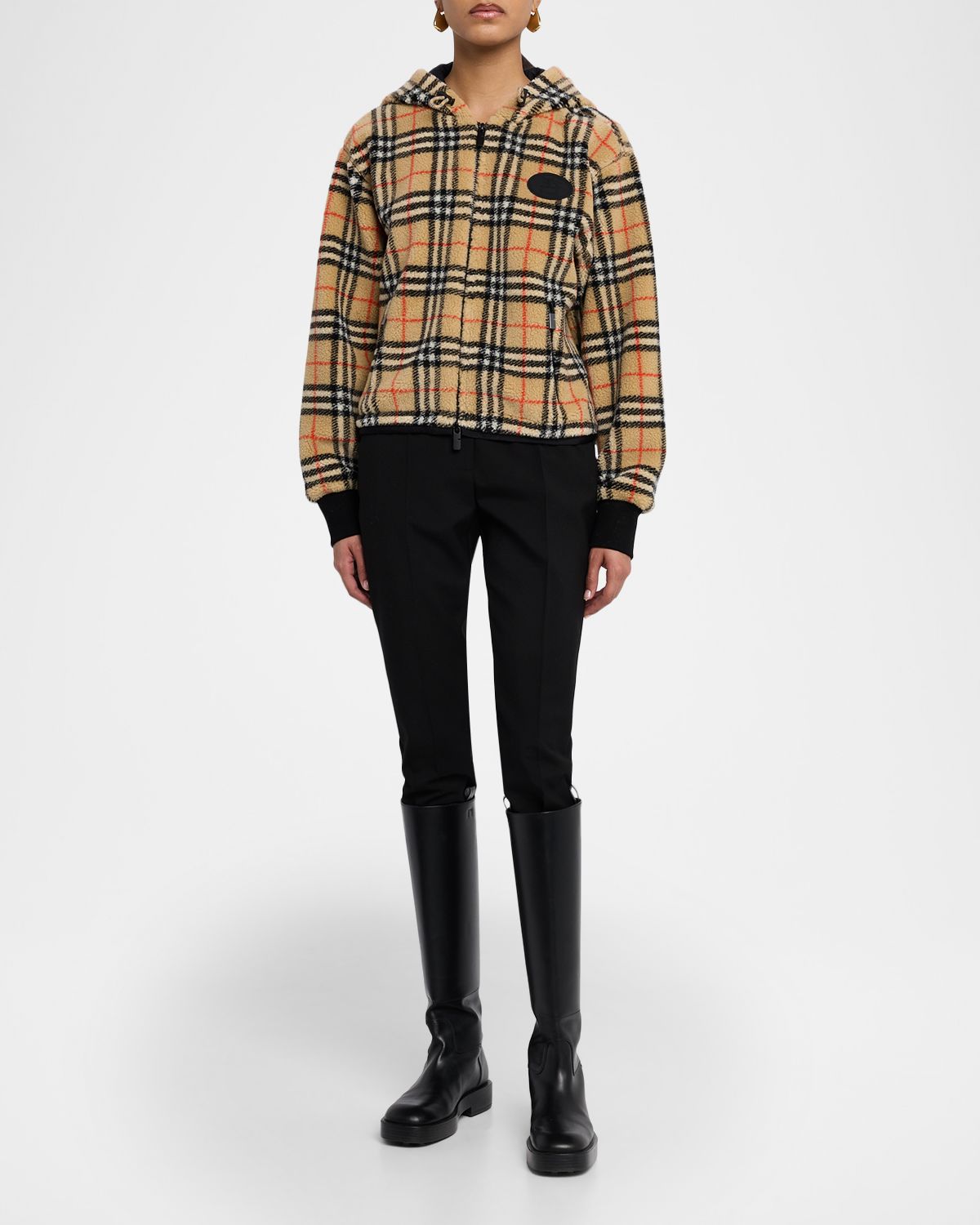 Burberry Fiona Check Teddy Fleece Zip Hoodie