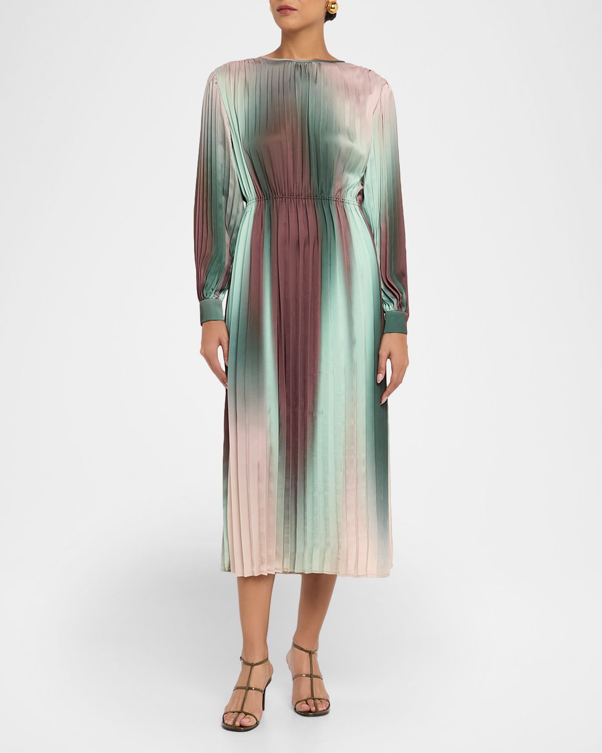 Misook Pleated Ombre Crepe De Chine Midi Dress
