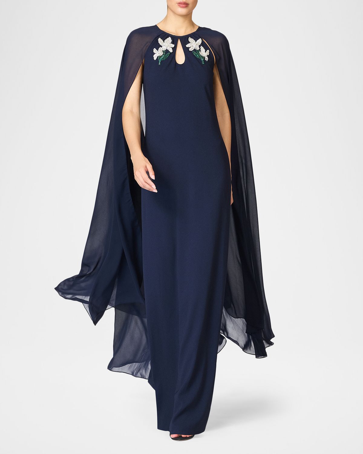 Sachin & Babi Beaded Chiffon Cape Crepe Gown | Thumbnail 5