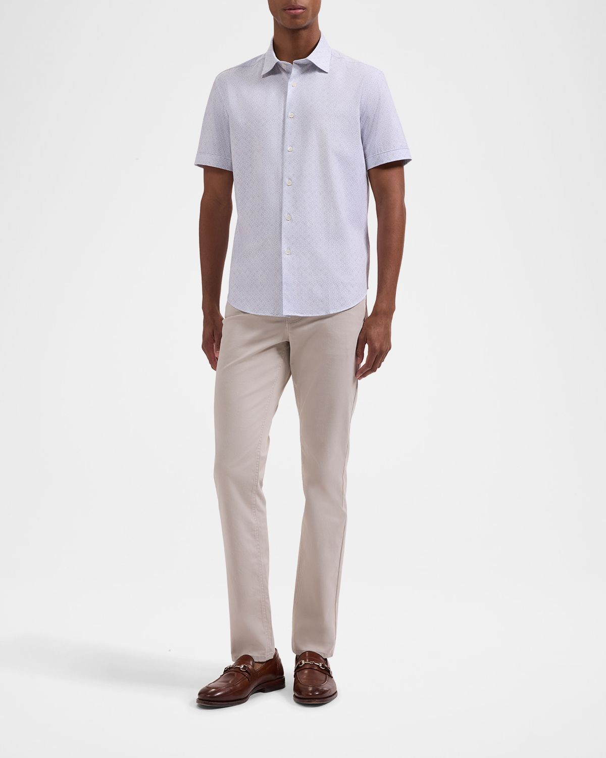 Bugatchi Men 's Miles Geometric-Print OoohCotton Short-Sleeve Shirt