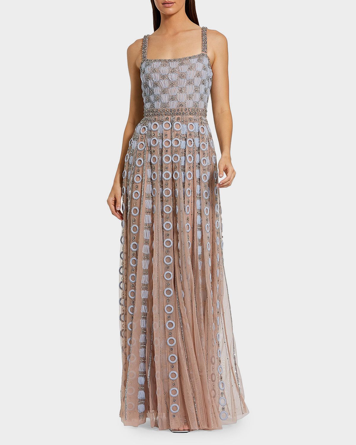 Mac Duggal Square-Neck Embroidered Mesh Gown | Thumbnail 1 Mac Duggal Square-Neck Embroidered Mesh Gown | Thumbnail 1