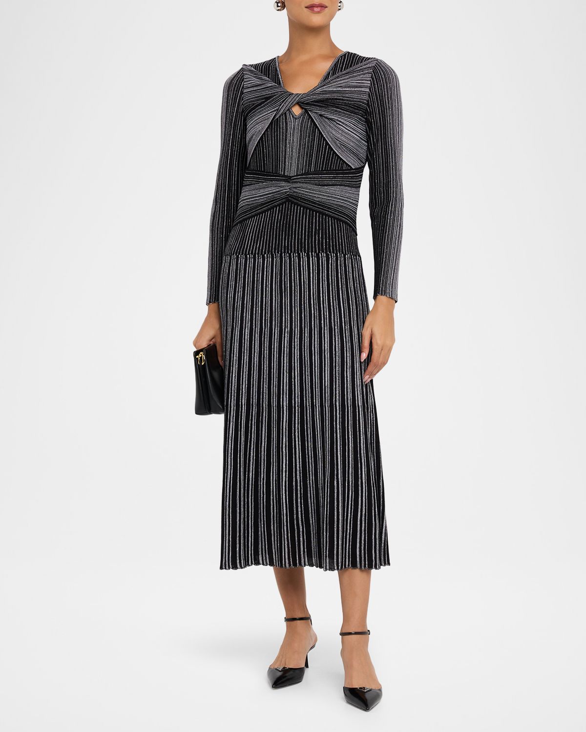 Misook Twist-Front Knit Midi Dress