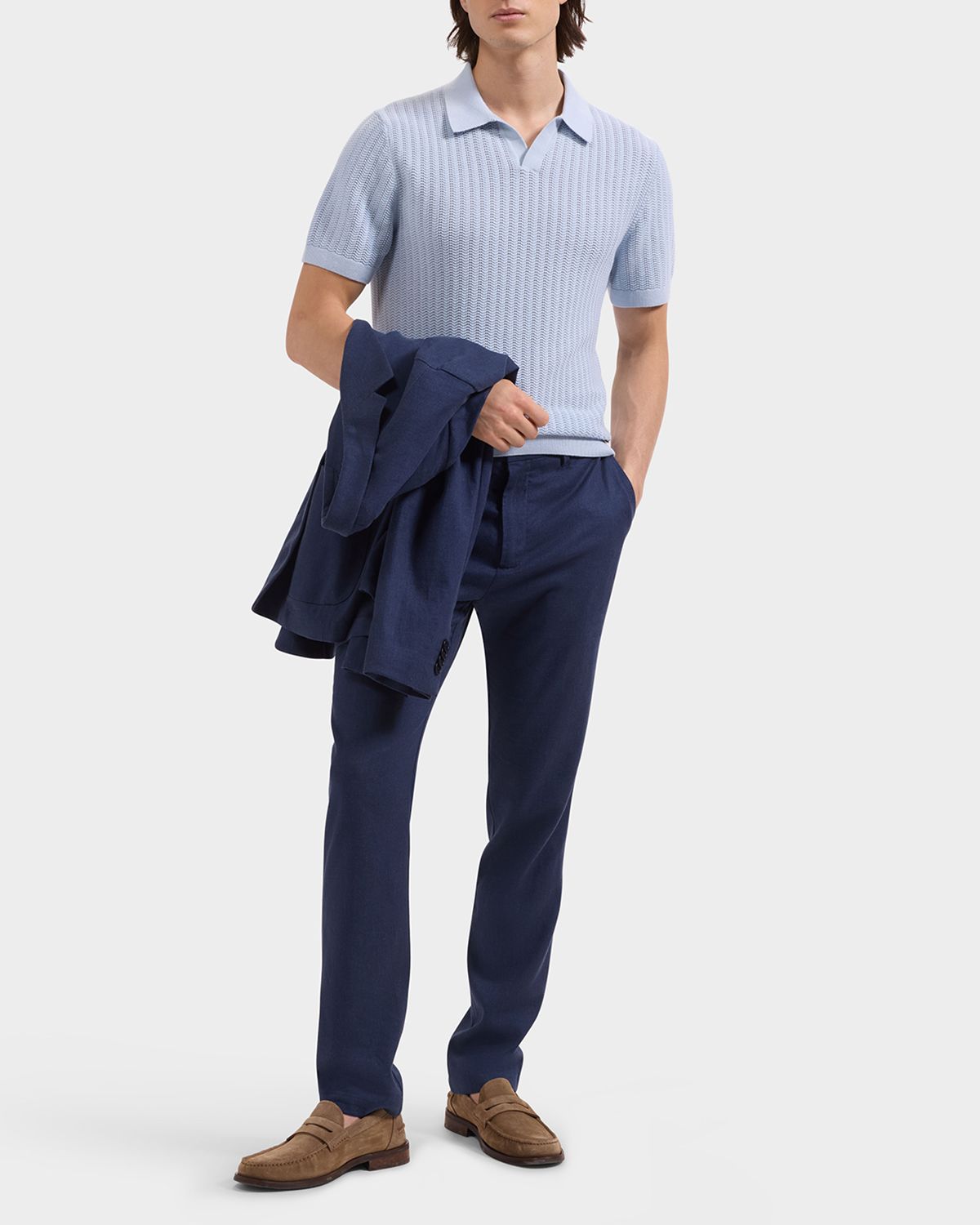 Bugatchi Men 's Pointelle Rib Johnny Collar Short-Sleeve Sweater