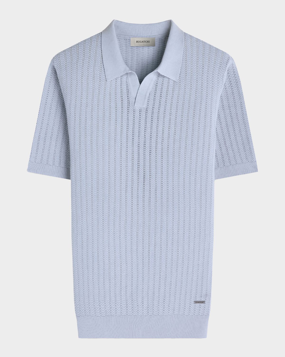 Bugatchi Men 's Pointelle Rib Johnny Collar Short-Sleeve Sweater
