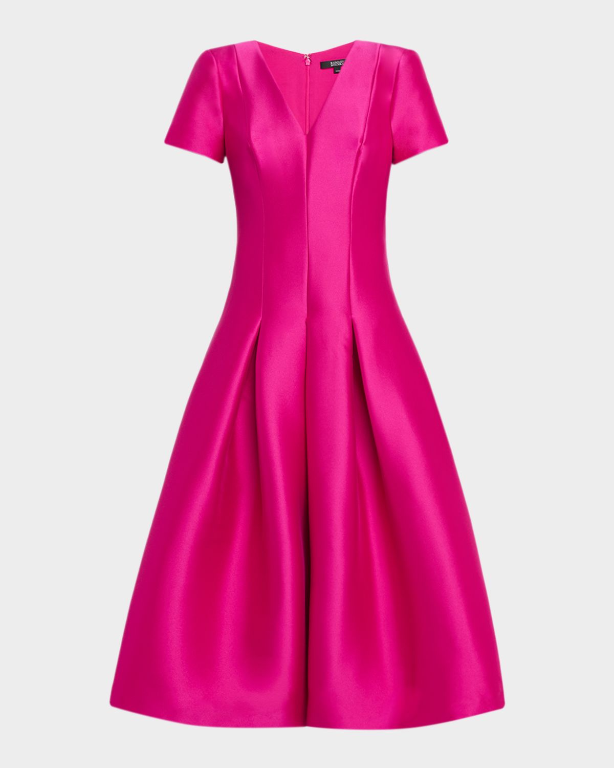 Badgley Mischka Pleated Stretch Satin Midi Dress