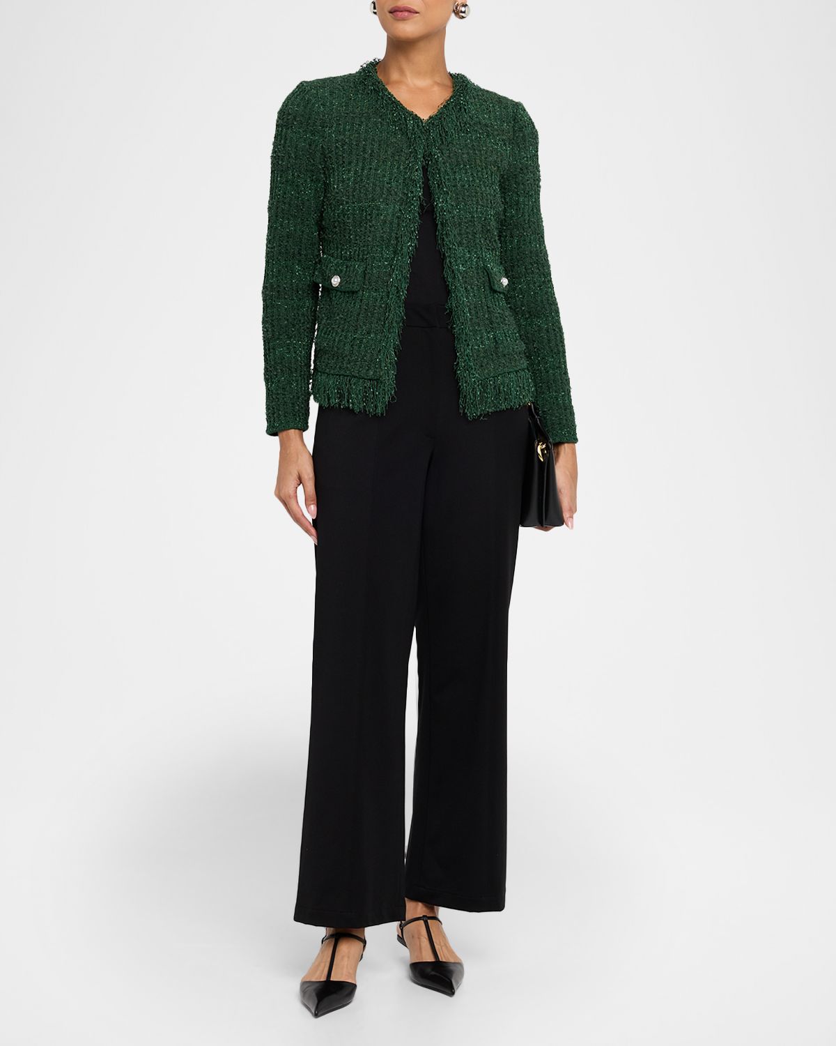 Misook Tailored Fringe-Trim Knit Jacket