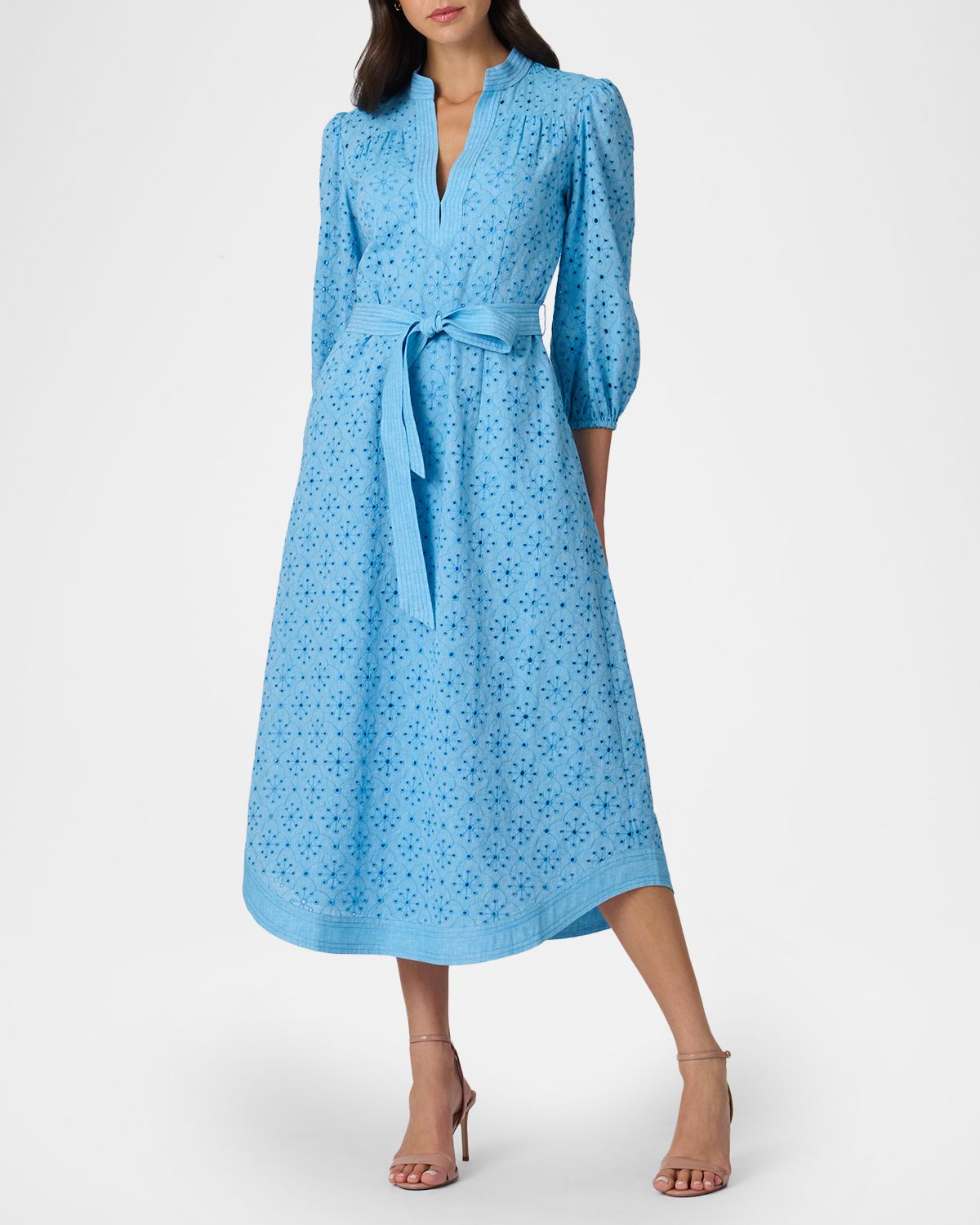 Shoshanna Adele Belted Eyelet-Embroidered Midi Dress