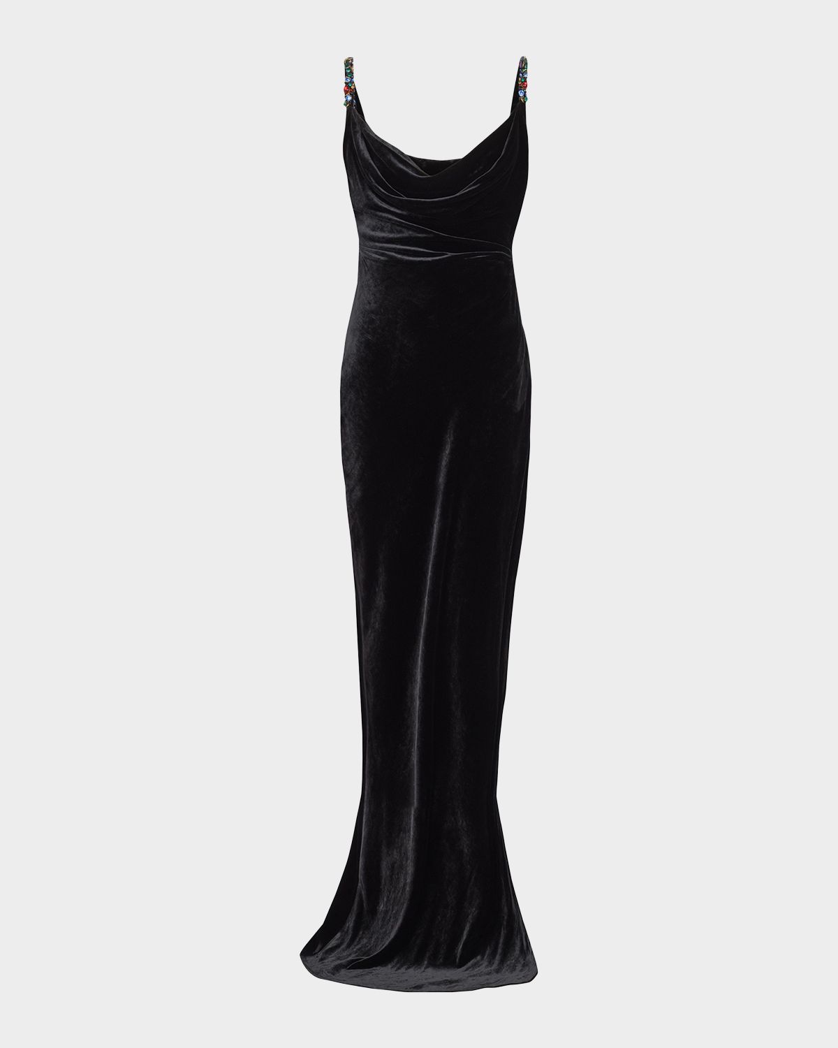 Balmain Embellished-Strap Velvet Gown