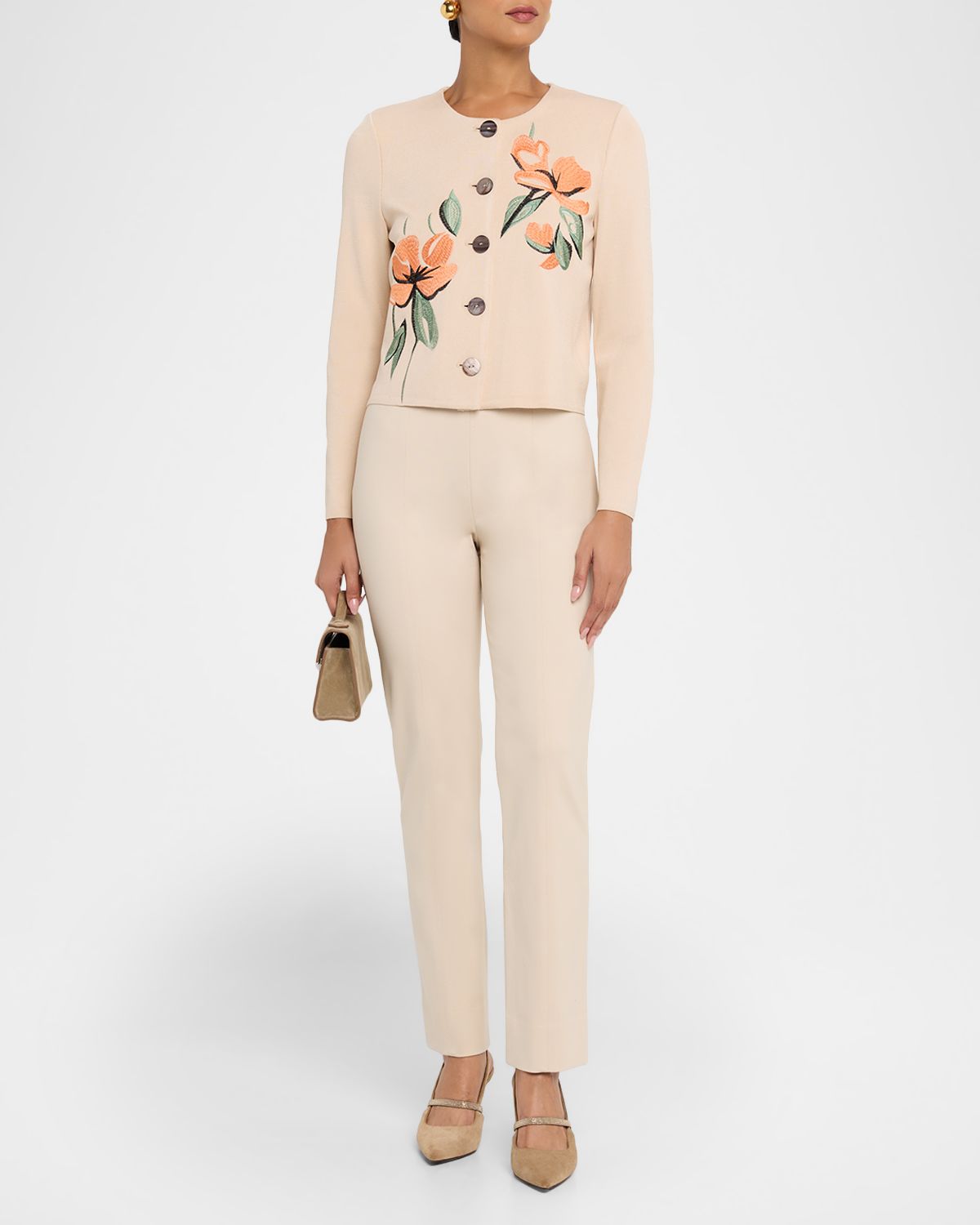 Misook Heritage Floral-Embroidered Knit Cardigan