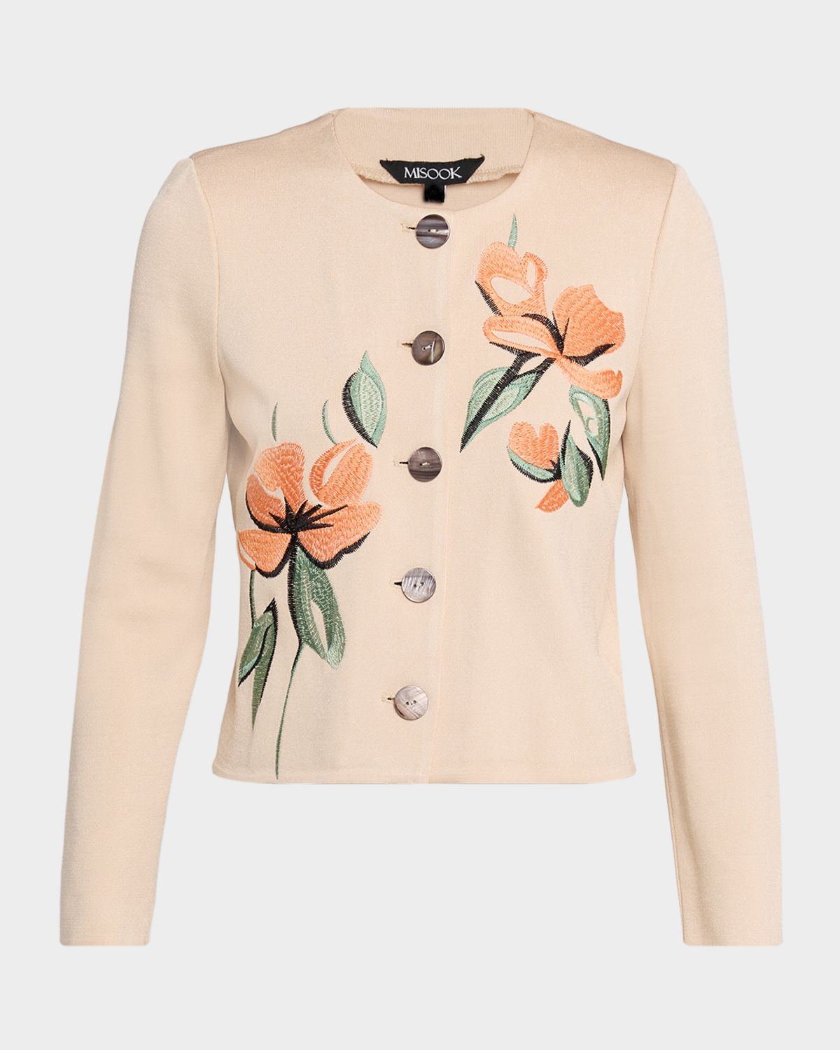 Misook Heritage Floral-Embroidered Knit Cardigan