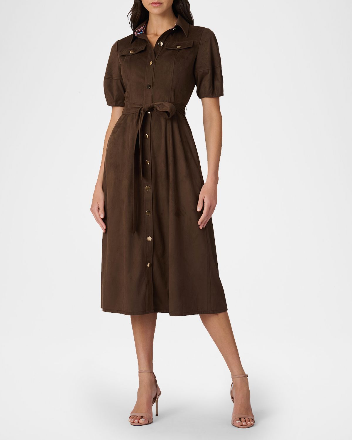 Shoshanna Mara Button-Down Faux Suede Midi Shirtdress