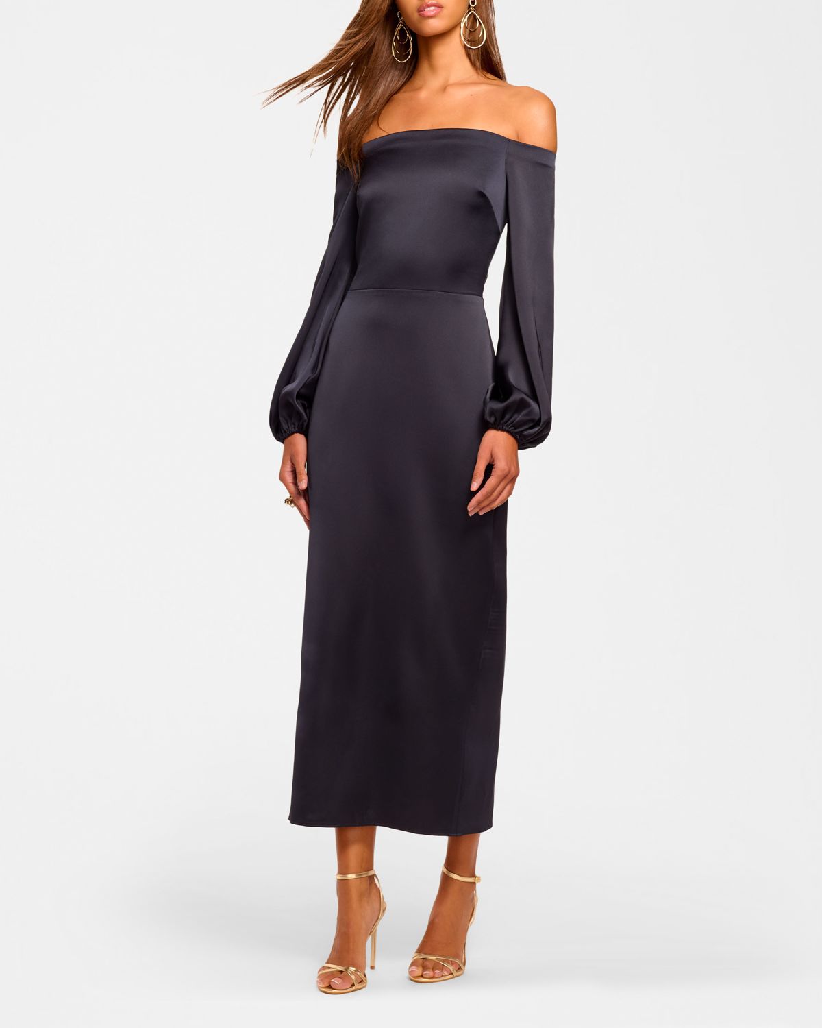 Ramy Brook Shiyan Off-Shoulder Stretch Satin Midi Dress
