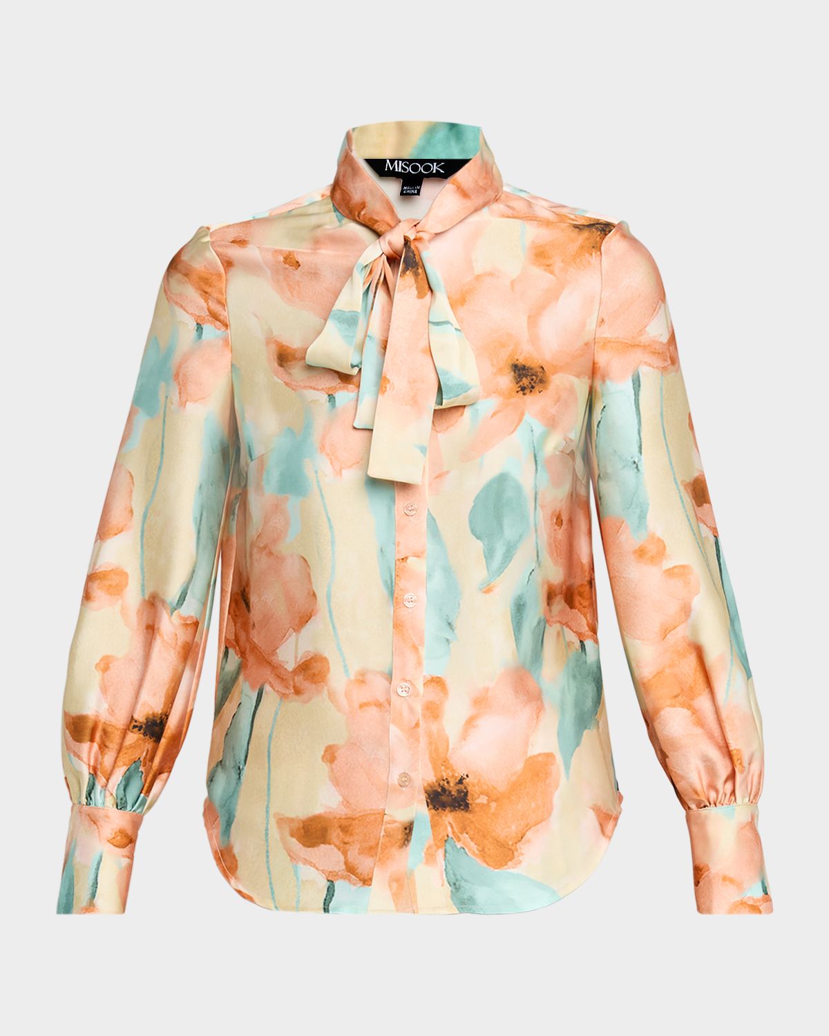 Misook Floral-Print Crepe De Chine Blouse
